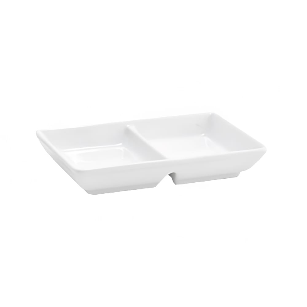 872-DSD021WHP23 Rectangular Dish w/ (2) 1 oz Compartments - Porcelain, White