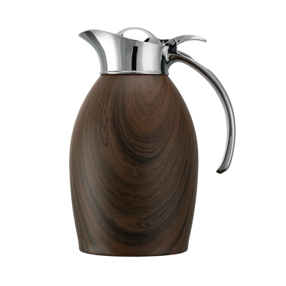 482-NIC10BSDW 1 liter Vacuum Carafe w/ Flip Top Lid & Stainless Liner - Dark Wood