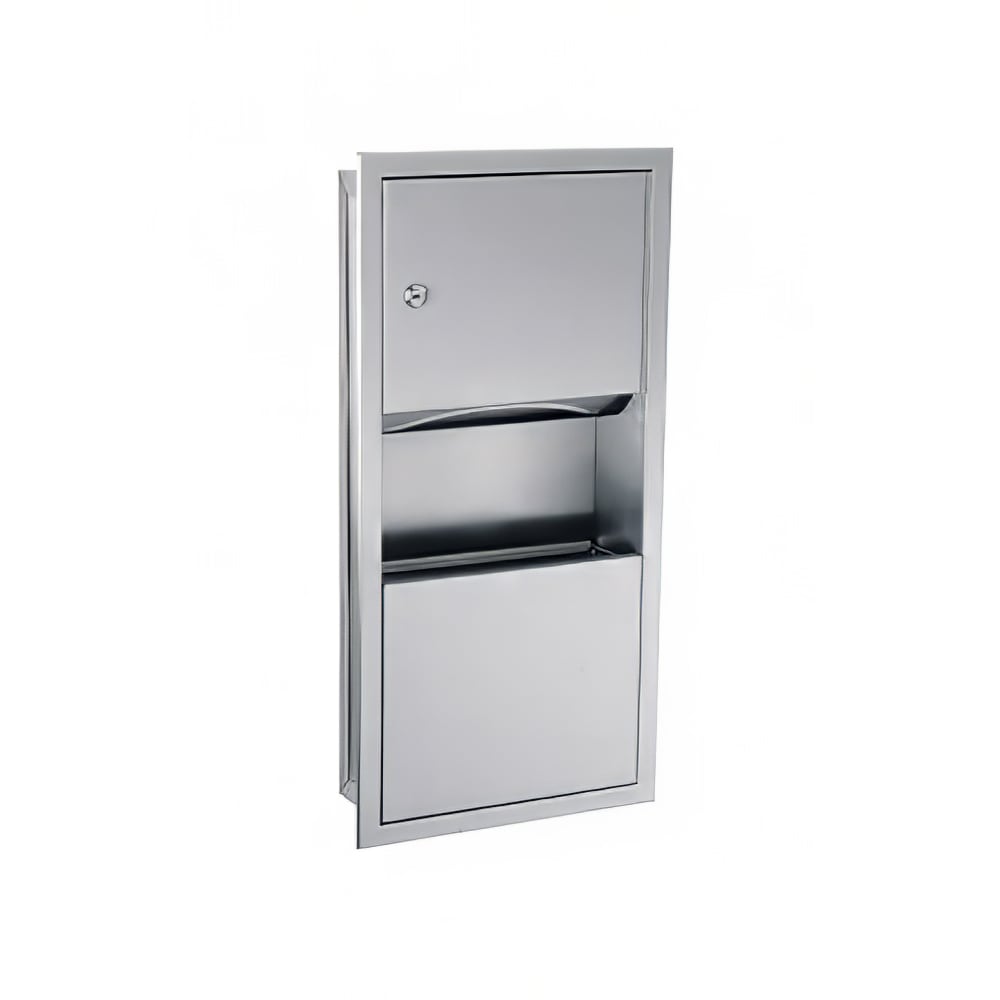 948-TW3FS 2 gallon Recessed Trash Can w/ Paper Towel Dispenser, Satin Stainless