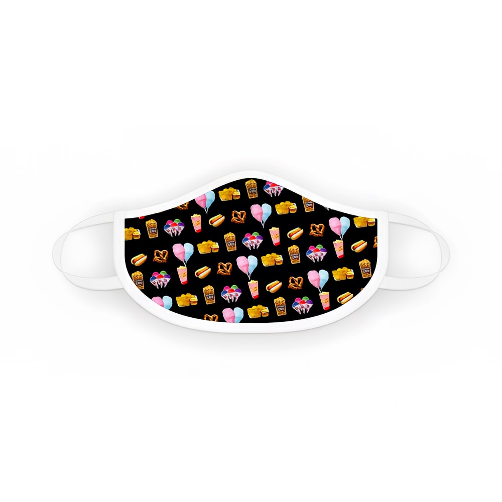 231-6665 Adult Face Mask w/ Elastic Ear Loops - Poly/Cotton, Black w/ Assorted Fun Foods