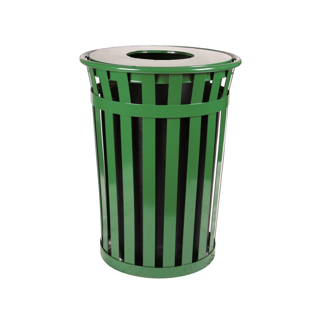 125-M3601FTGN 36 Gallon Outdoor Flat Bar Trash Can w/ Flat Top Lid, Green