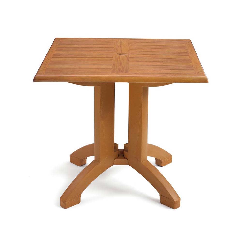 838-UT375008 36" Square Atlanta Outdoor Table w/ Umbrella Hole - Melamine, Teakwood
