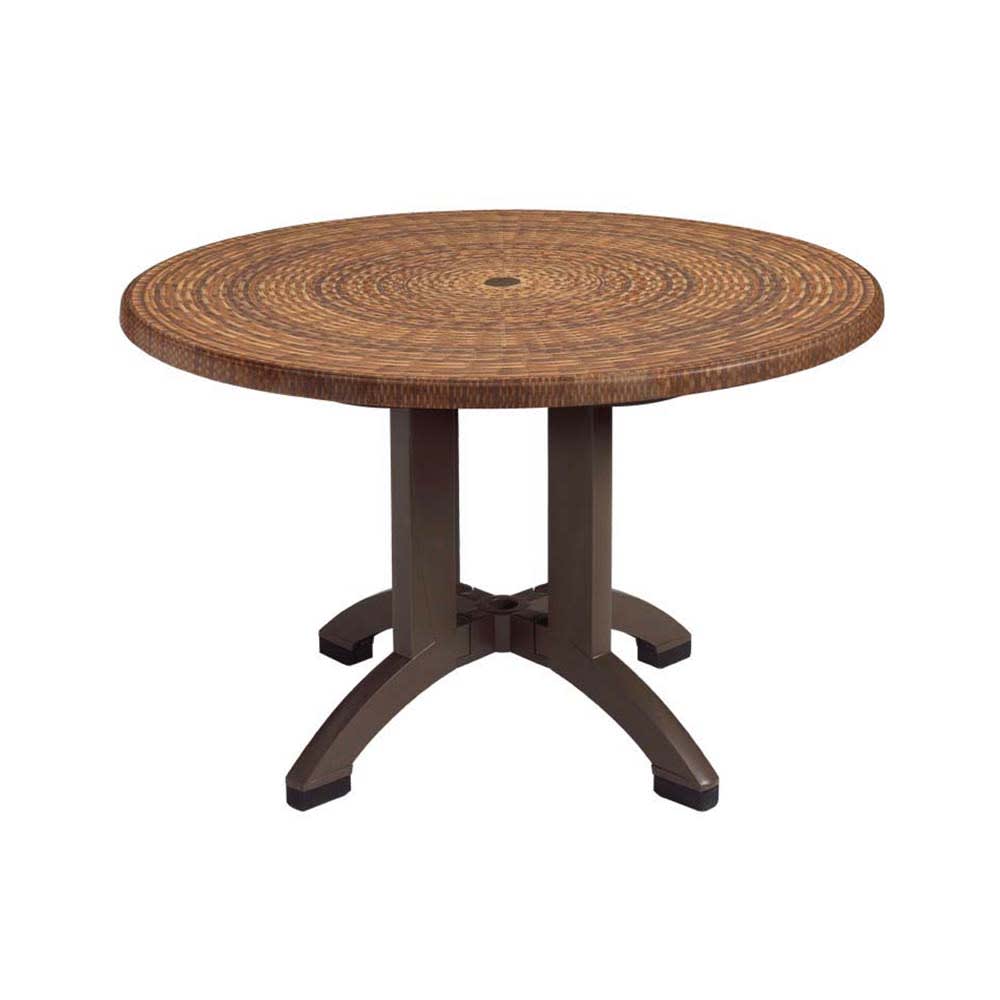 838-UT380018 42" Round Atlanta Outdoor Table w/ Umbrella Hole - Melamine, Wicker