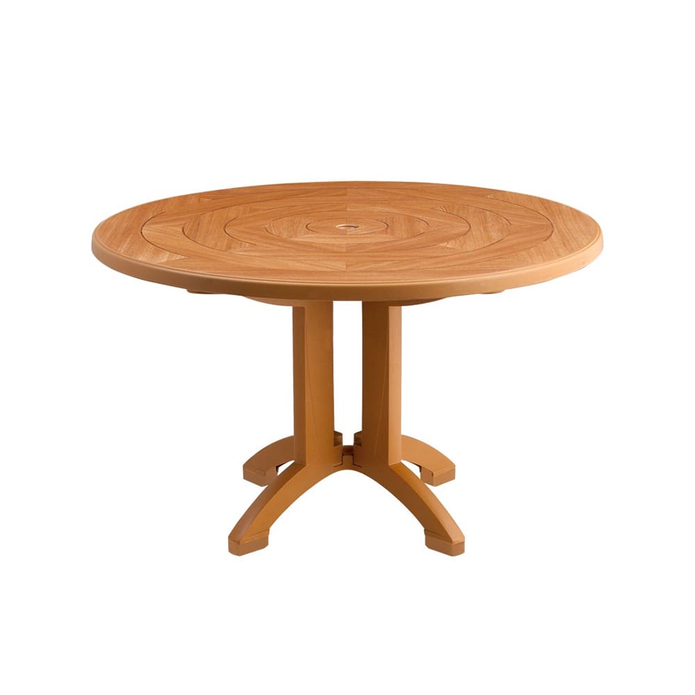 838-US921208 48" Round Aquaba Outdoor Table w/ Umbrella Hole - Resin, Teakwood