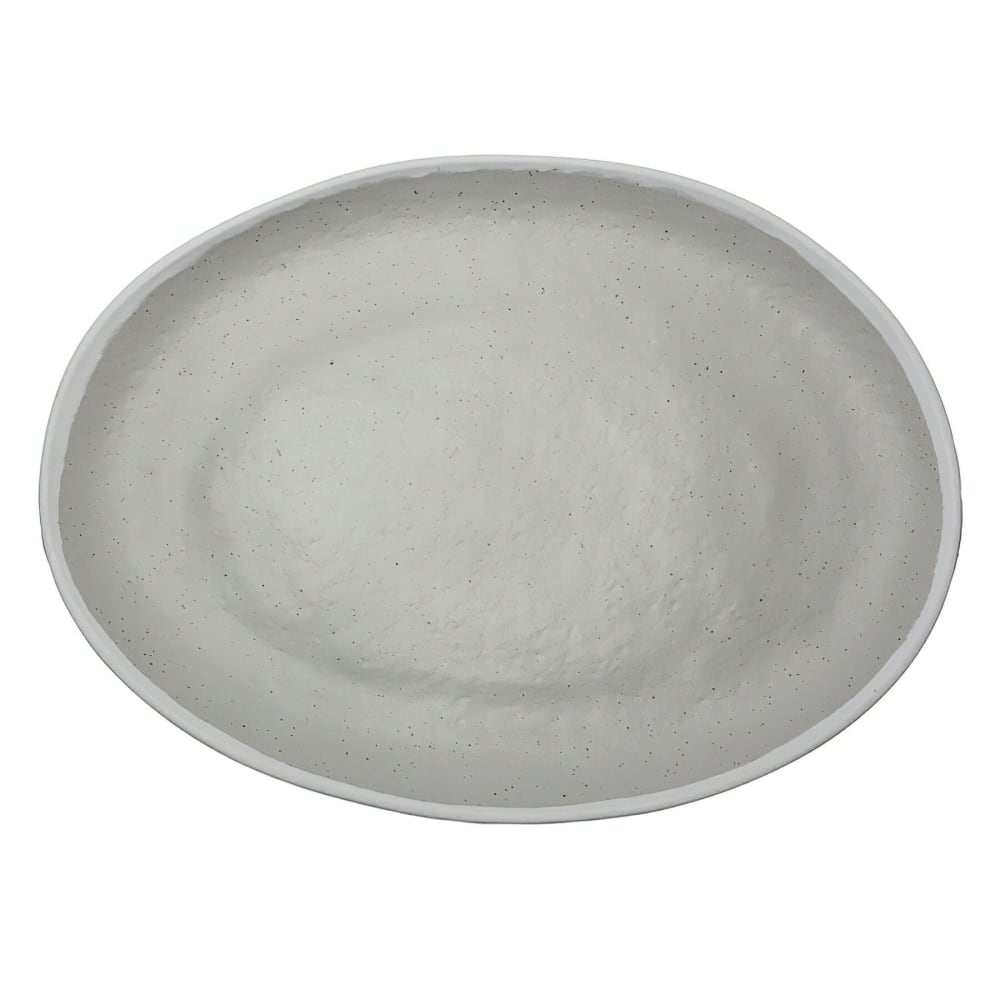 284-P129DVG 11 3/4" x 9 1/4" Oval Dinner Plate - Melamine, Dove Gray w/ White Trim