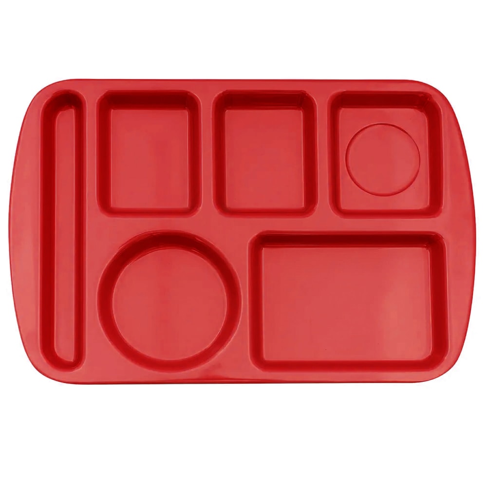 284-TL151R Melamine Rectangular Tray w/ (6) Compartments, 14 3/4" x 9 1/2", Red