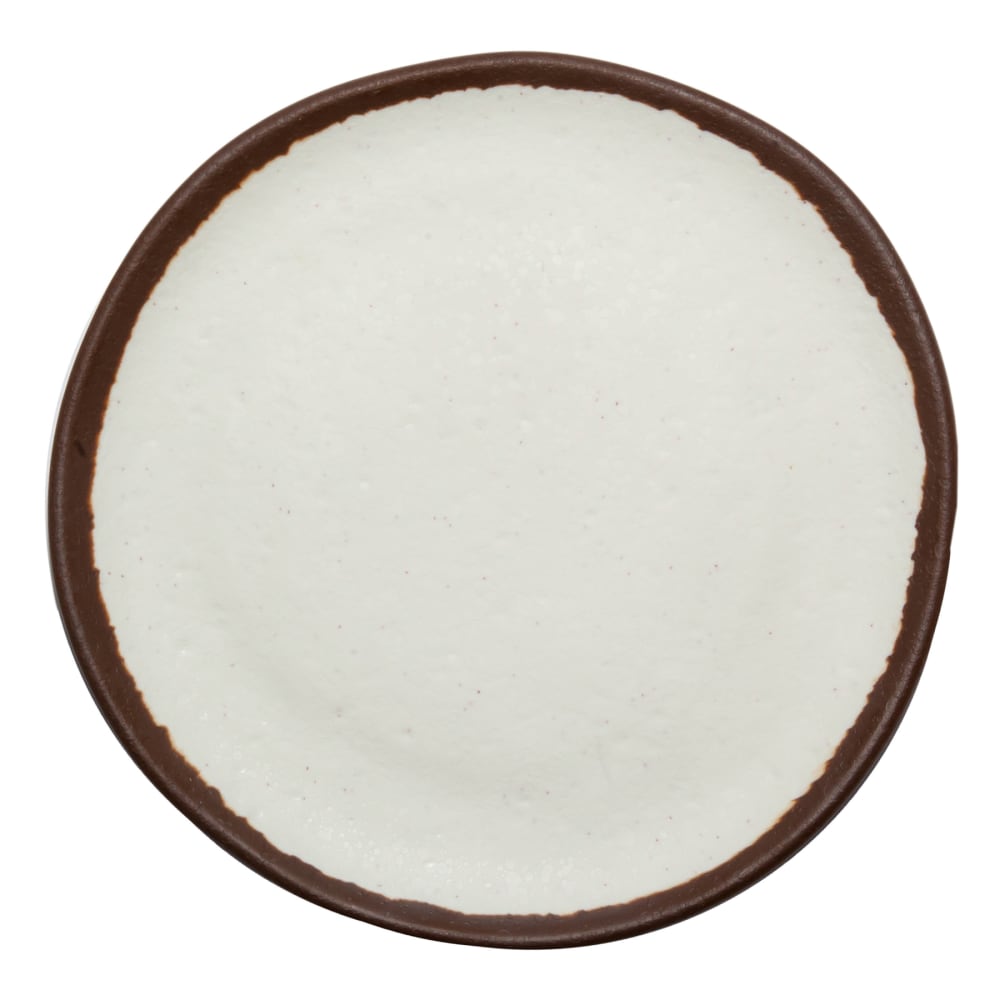 284-P101CRM 10 1/2" Round Melamine Dinner Plate, Cream w/ Brown Trim