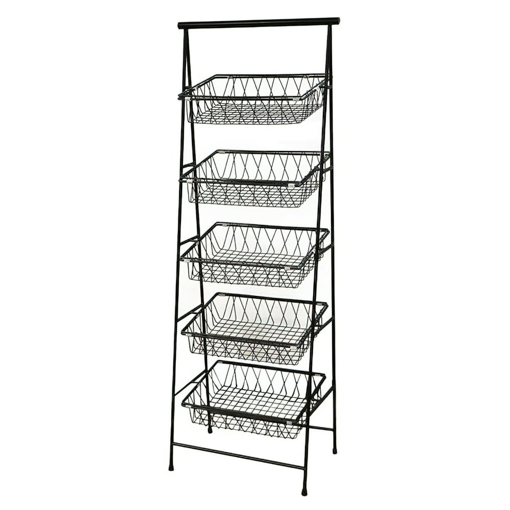 284-IR951TBK 5 Tier Tilted Pane Stand - 23 1/2"W x 14"D x 64"H, Metal, Black