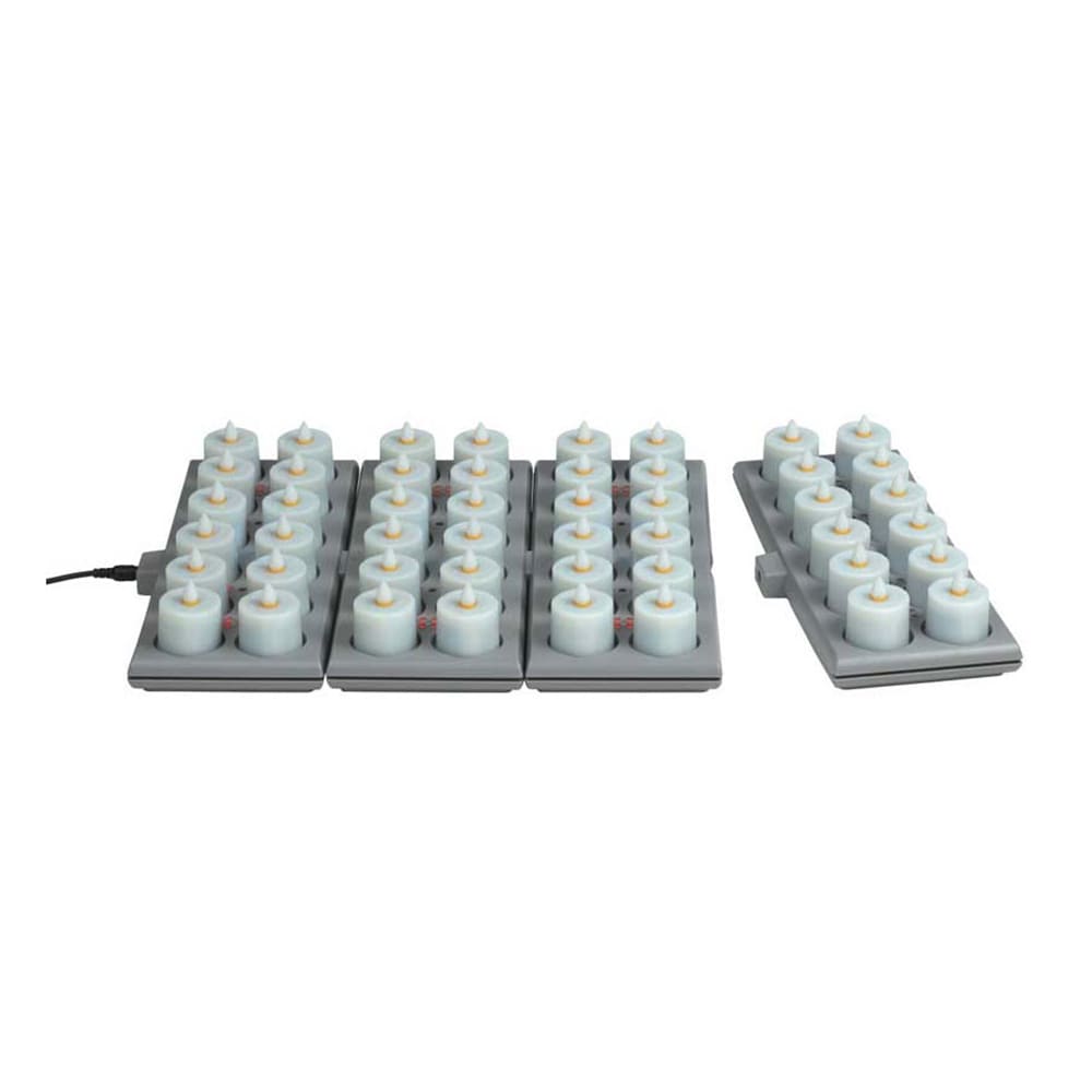 461-HFRP48CL 1 1/2" Round LED Flameless Votive Candles Set w/ Charging Tray - 2 3/10" H...