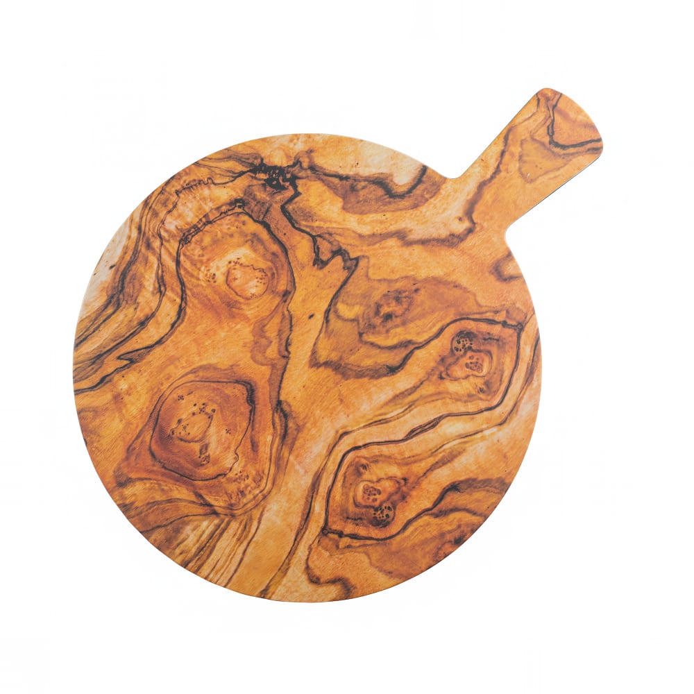 229-11184 12" Round Serving Paddle - Melamine, Olive Wood