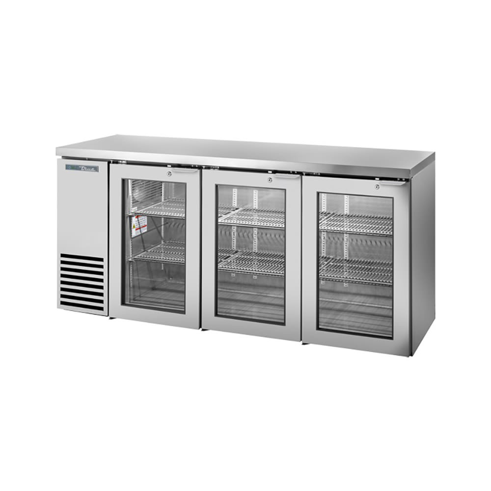598-TBB2472GS 72 1/8" Bar Refrigerator - 3 Swinging Glass Doors, Stainless, 115v