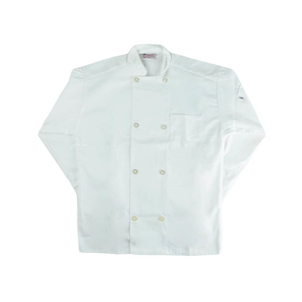 176-345BM Unisex Long Sleeve Chef Coat - Medium, White, Poly-Cotton