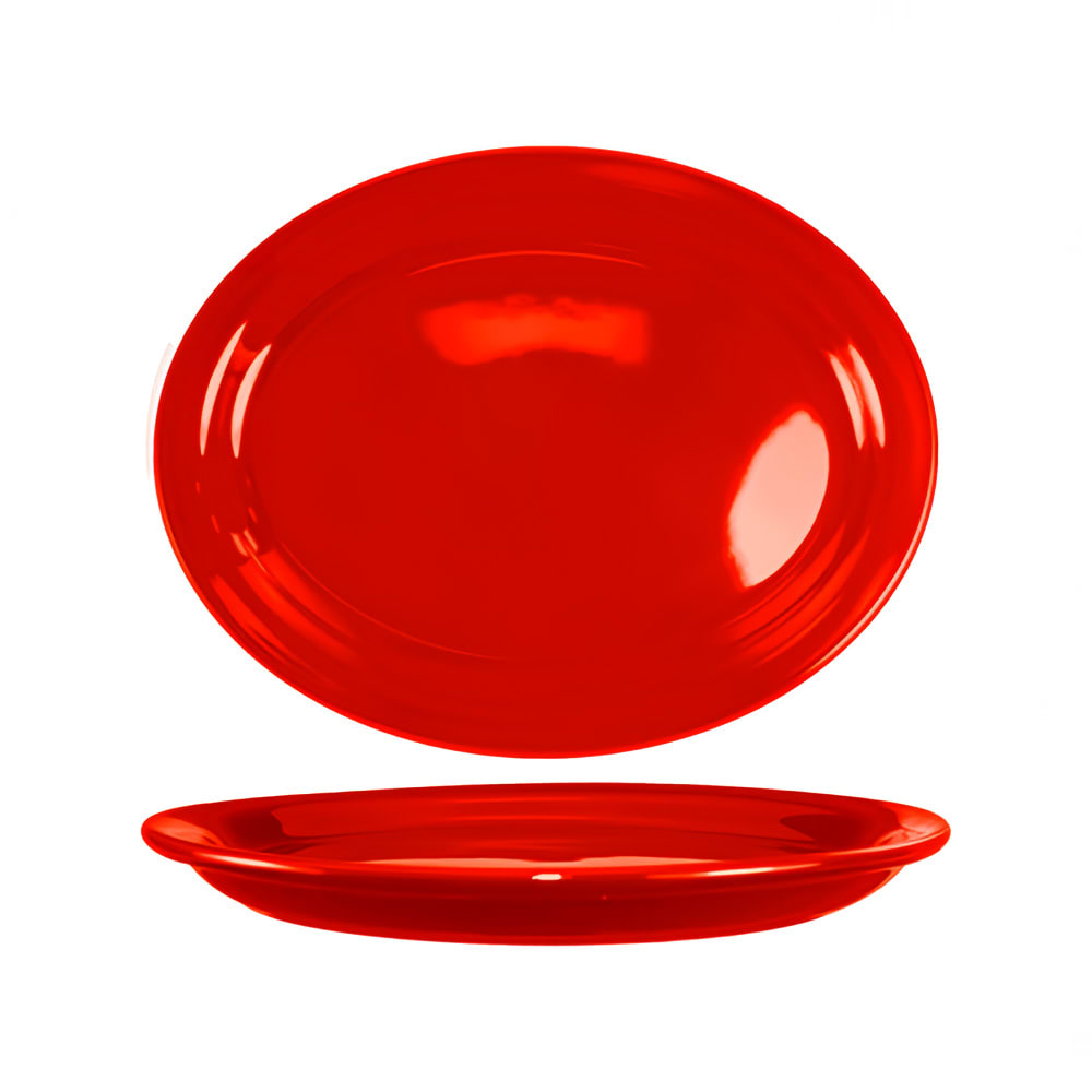 129-CAN14CR 13 1/4" x 10 3/8" Oval Cancun™ Platter - Ceramic, Crimson Red