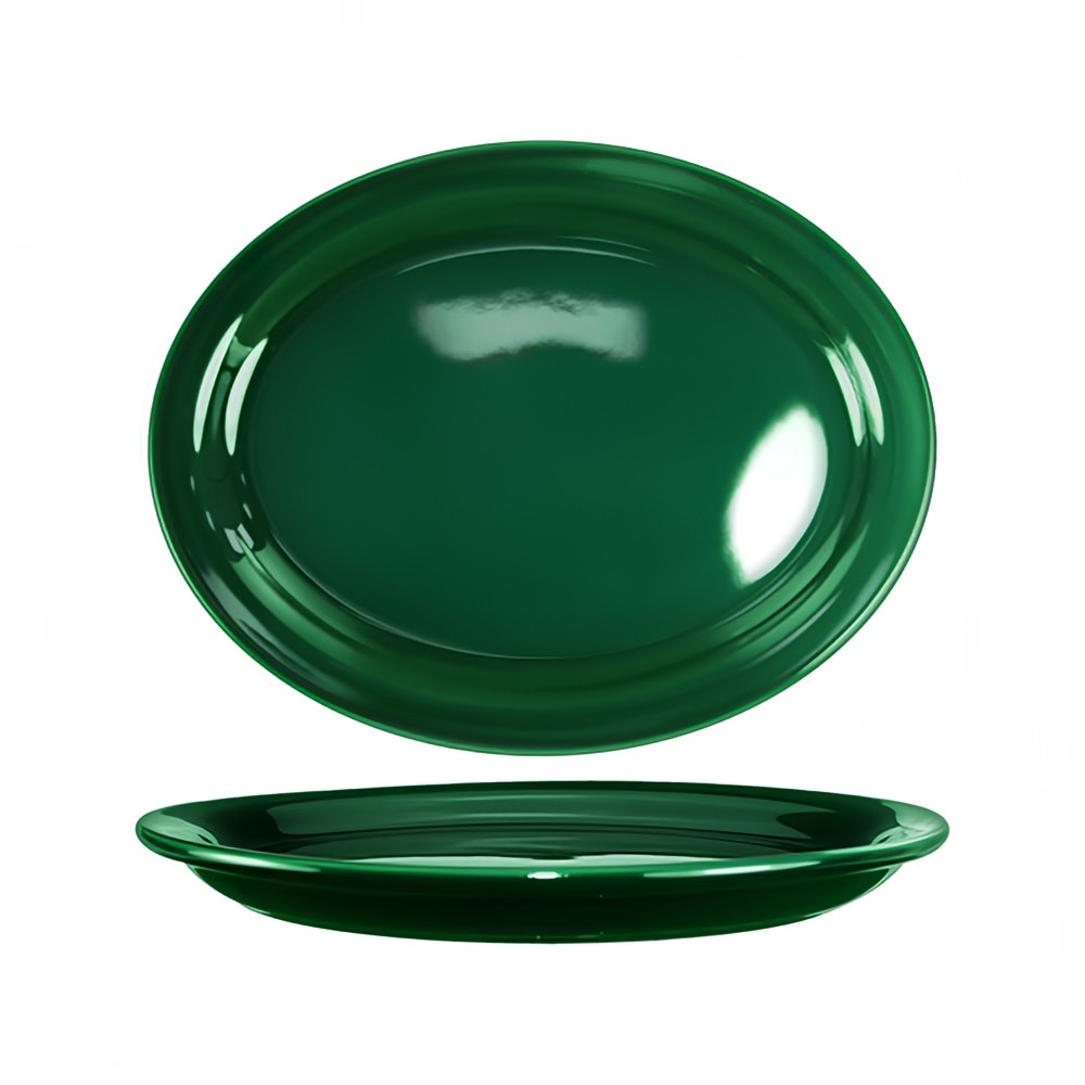 129-CAN14G 13 1/4" x 10 3/8" Oval Cancun™ Platter - Ceramic, Green