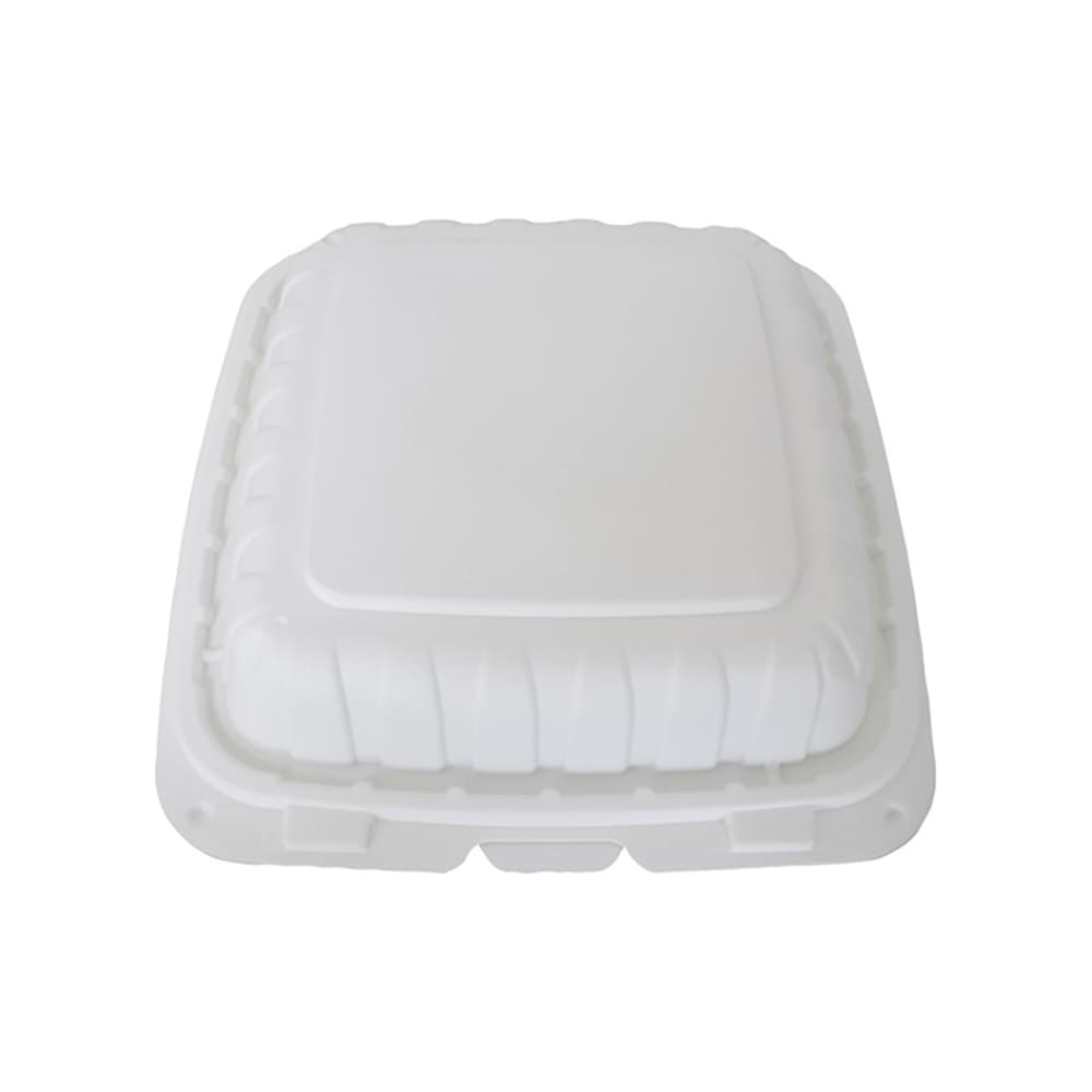 129-TGPM88 Square 1-Compartment Hinged Container 8"x 8" x 3" - Plastic, White