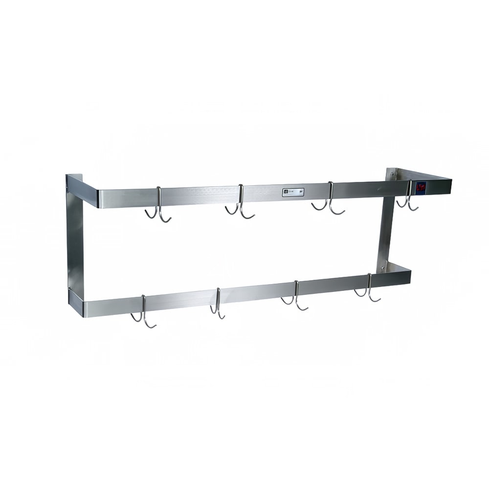 416-PRW21 48" Wall-Mount Pot Rack w/ (8) Double Hooks, Stainless Steel