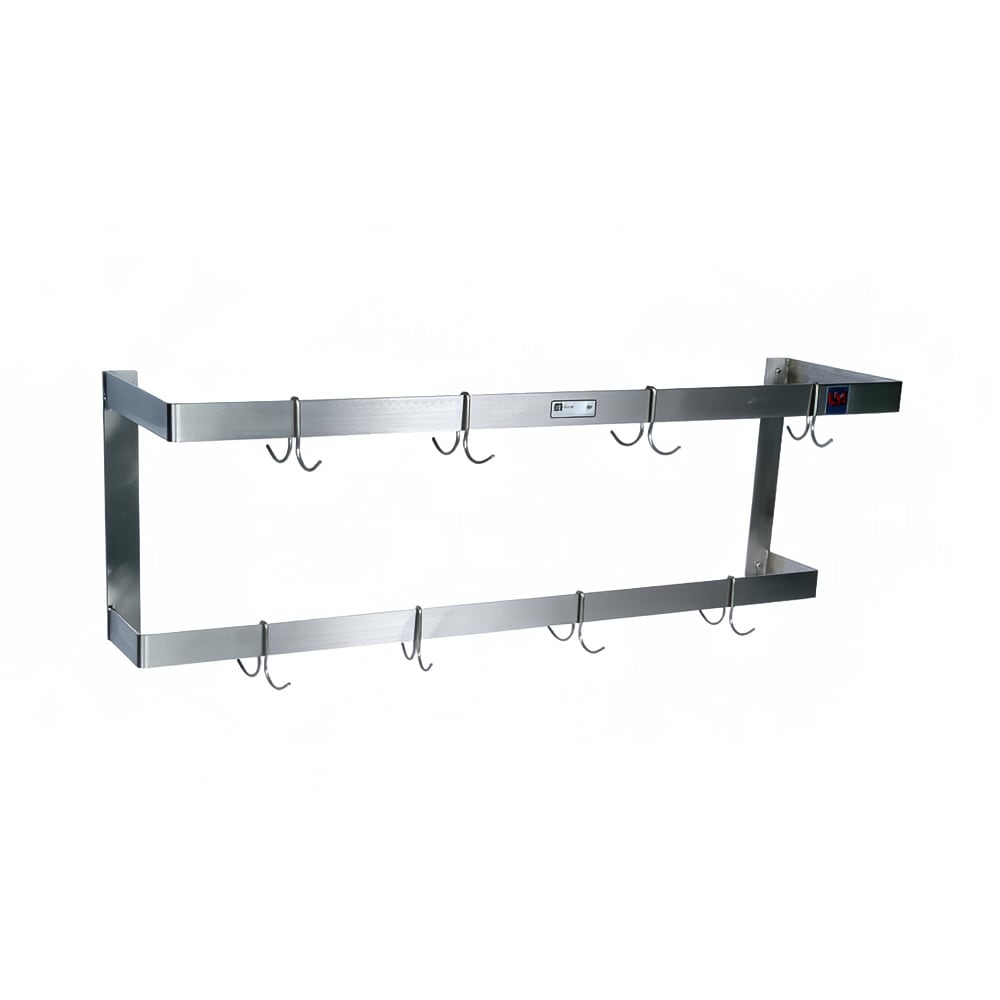 416-PRW23 72" Wall-Mount Pot Rack w/ (12) Double Hooks, Stainless Steel