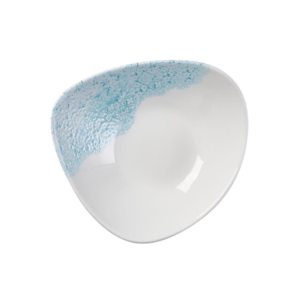 893-MAATTRB91 21 oz Triangular Vintage Prints Med Tiles Bowl - Ceramic, Aquamarine Accents