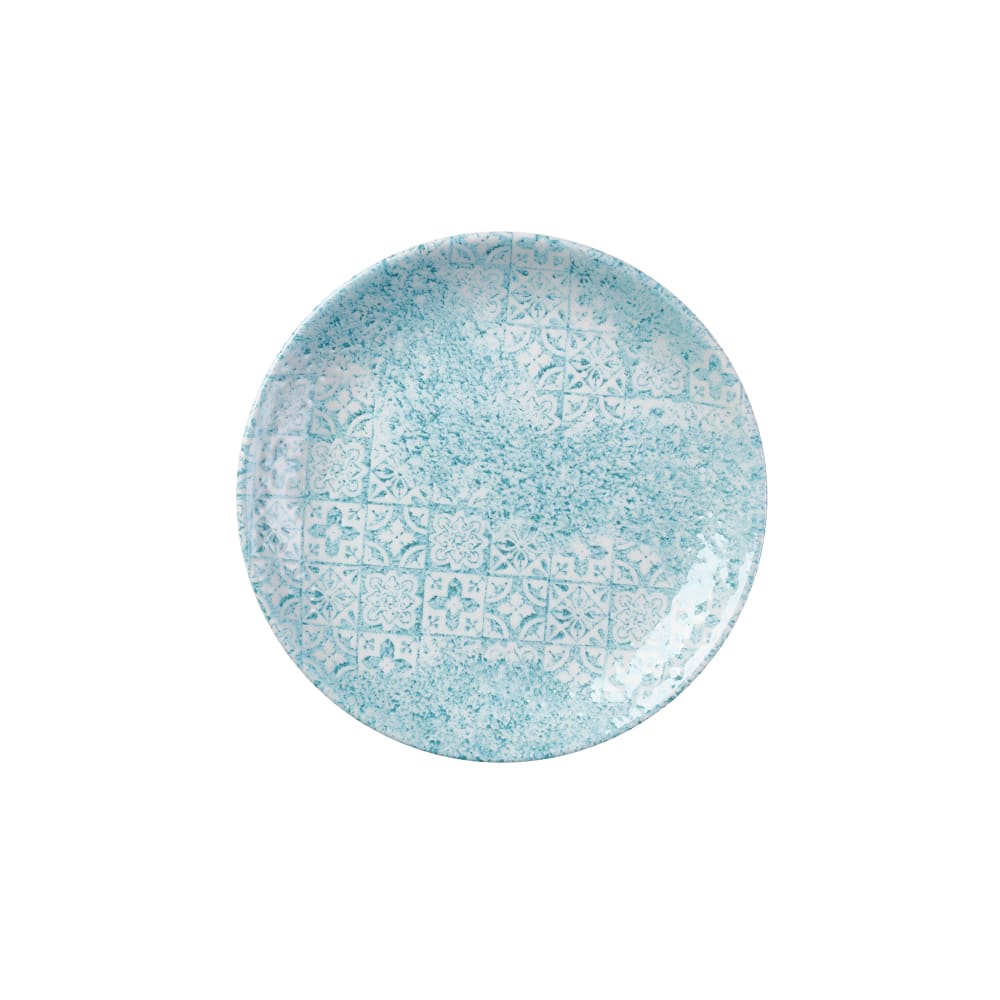 893-MTAQEVP61 6 1/2" Round Vintage Prints Med Tiles Coupe Plate - Ceramic, Aquamarine