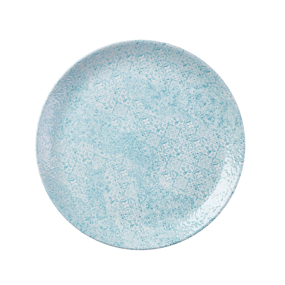 893-MTAQEV111 11 1/4" Round Vintage Prints Med Tiles Coupe Plate - Ceramic, Aquamarine