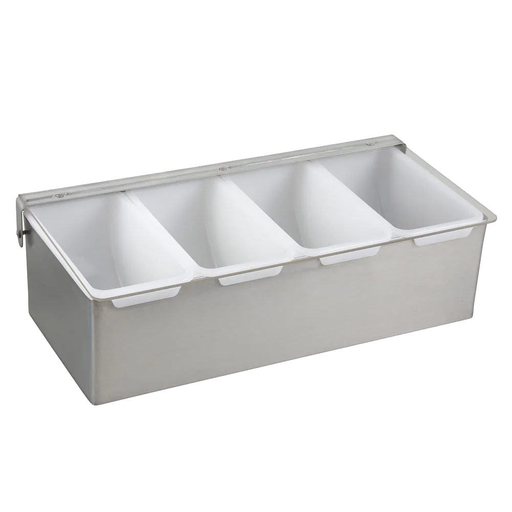 080-CDP4 4 Compartment Bar Garnish Tray - Flat Hinged Lid