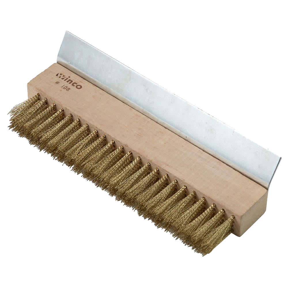 080-BR10 Pizza Oven Brush w/ Brass Bristles & Metal Scraper