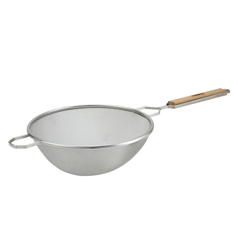 080-MS2K10S 10 1/4" Strainer w/ Single Fine Mesh & Flat Wooden Handle