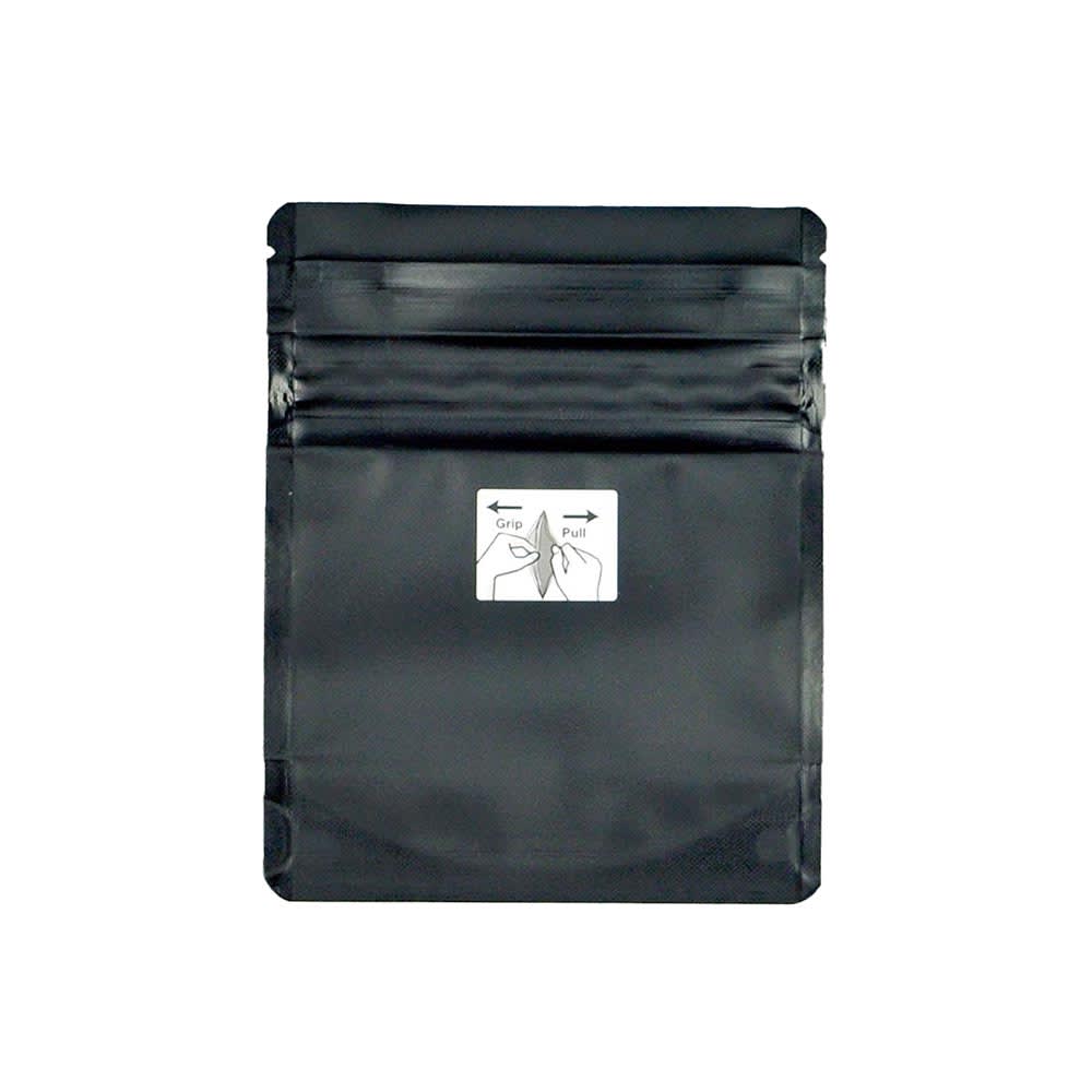 909-8THOZ452B Child Resistant Pouch w/ Reclosable Zipper Seal - 4" x 5", Black Matte
