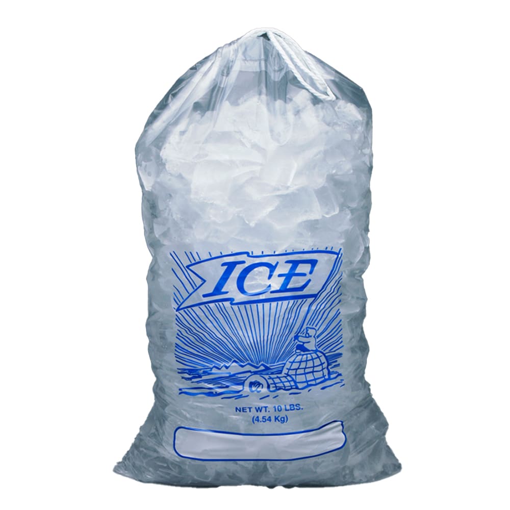909-H19PDS 10 lb Printed Ice Bag w/ Drawstring Closure - 19" x 12", Poly/Metallocene