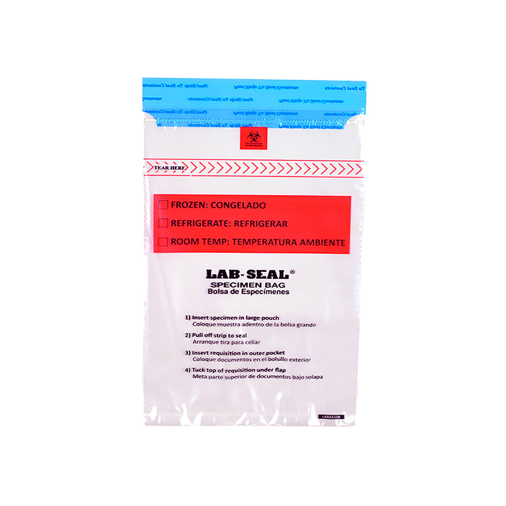 909-LABA610B Lab Seal® Specimen Bags w/ Removable Biohazard Symbol - 10" x 6", Polyethy...