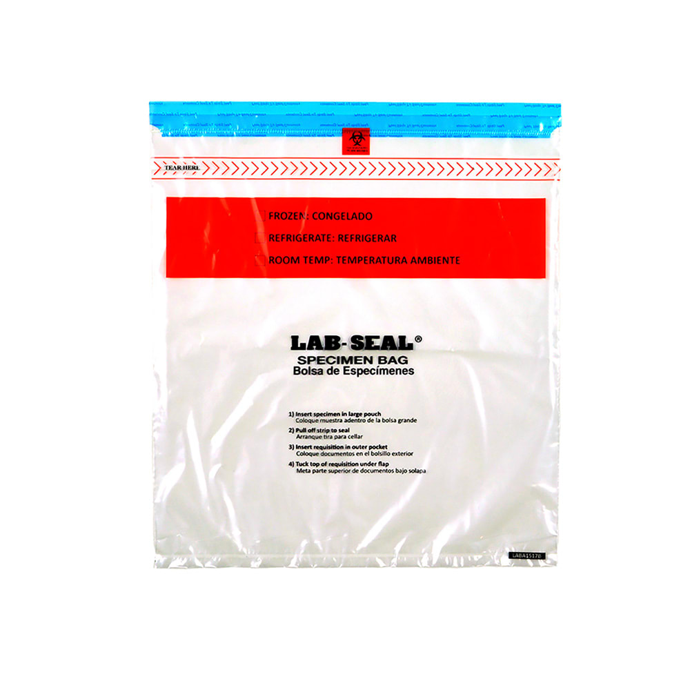 909-LABA1517B Lab Seal® Specimen Bags w/ Removable Biohazard Symbol - 17" x 15", Polyet...