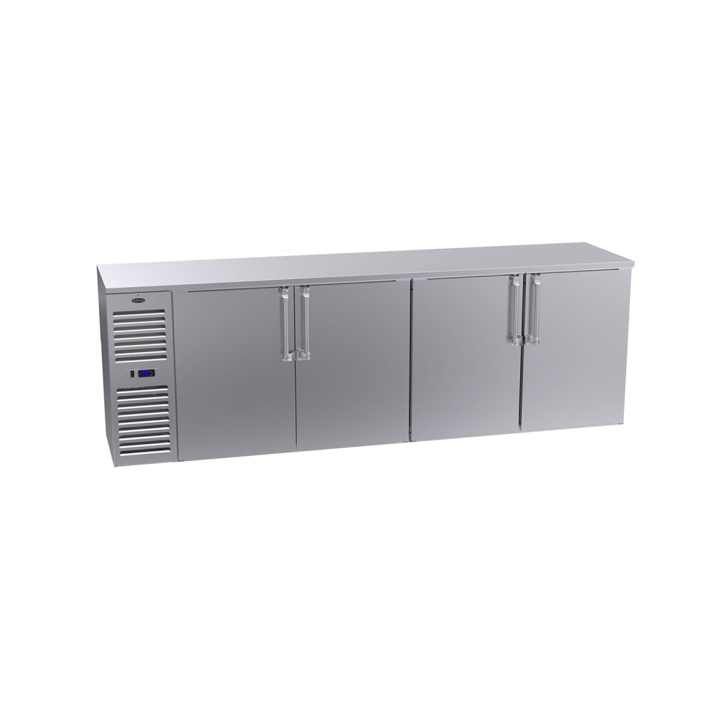 381-BS108LSSS 108" Bar Refrigerator - 4 Swinging Solid Doors, Stainless, 115v
