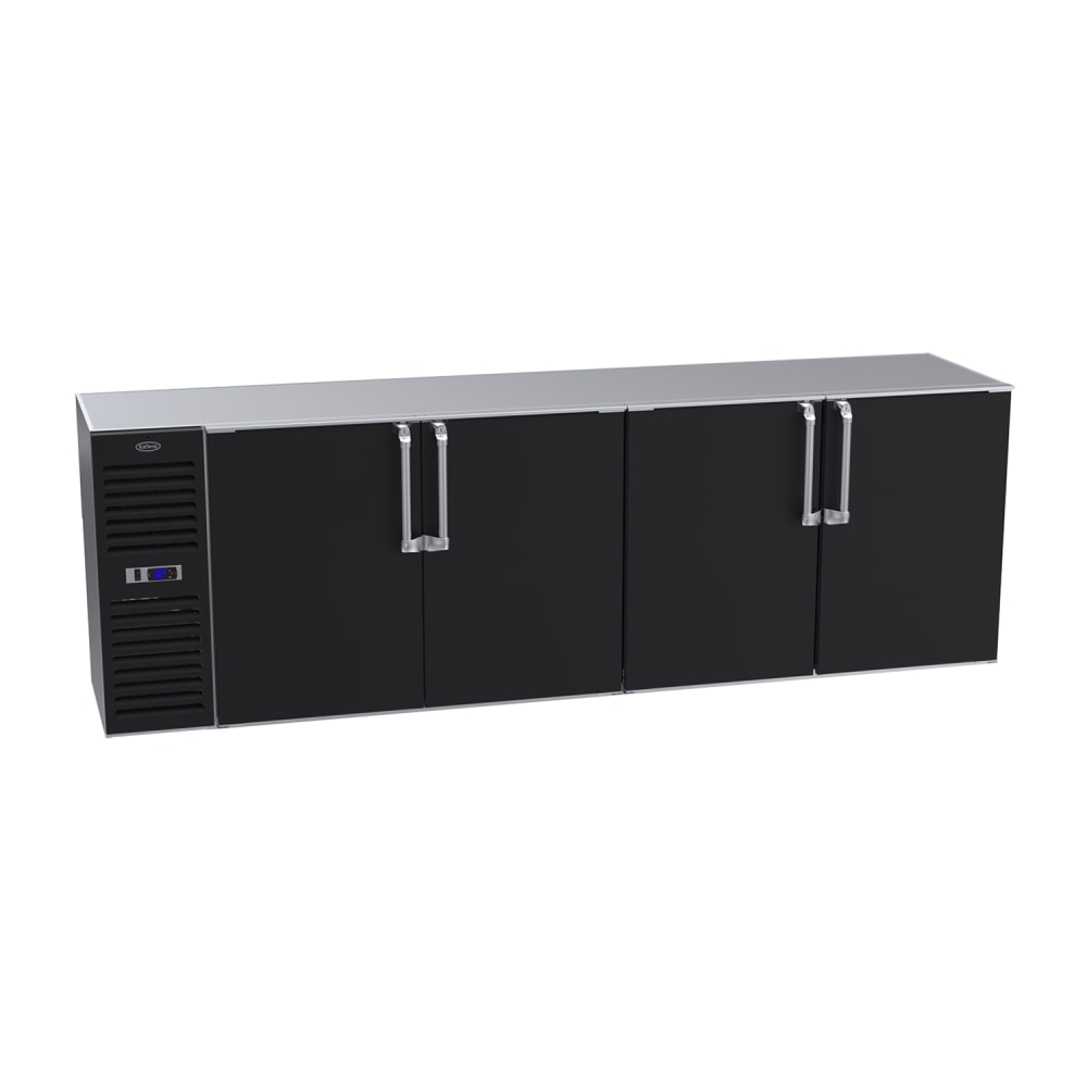381-BS108LBNS 108" Bar Refrigerator - 4 Swinging Solid Doors, Black, 115v
