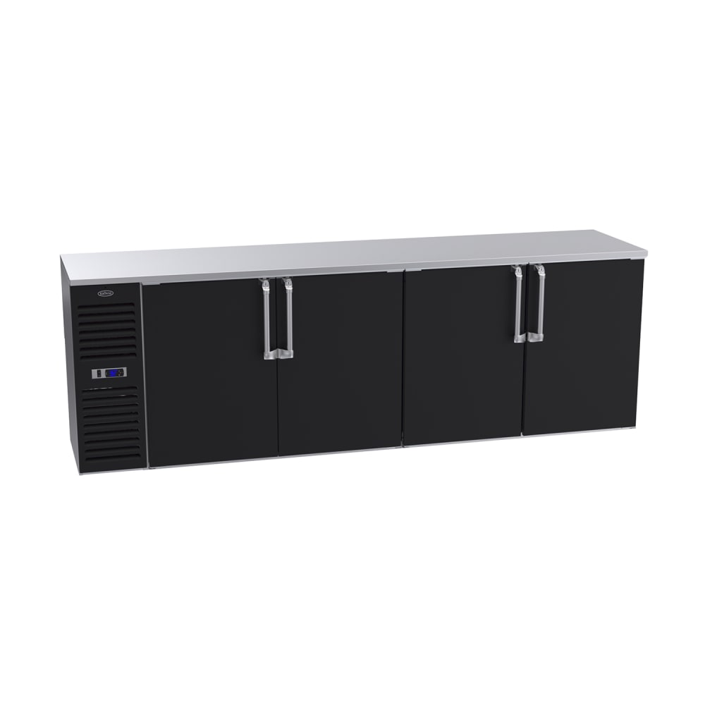 381-BS108LBSS 108" Bar Refrigerator - 4 Swinging Solid Doors, Black, 115v