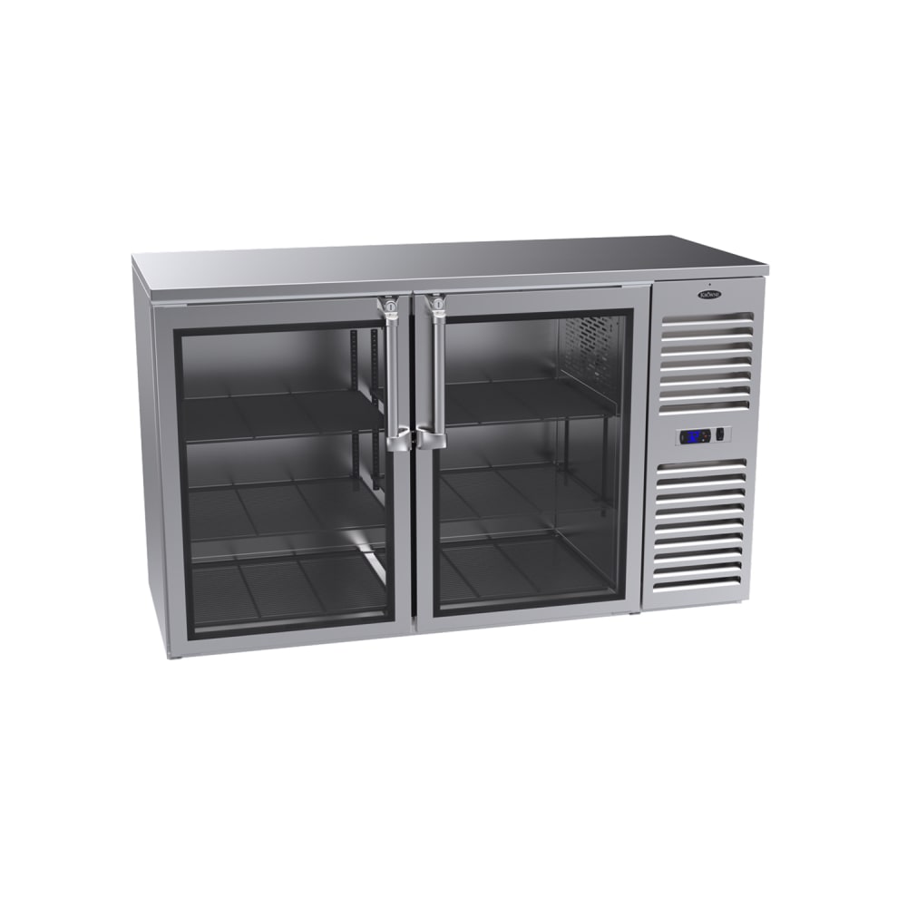 381-BS60RKSS 60" Bar Refrigerator - 2 Swinging Glass Doors, Stainless, 115v