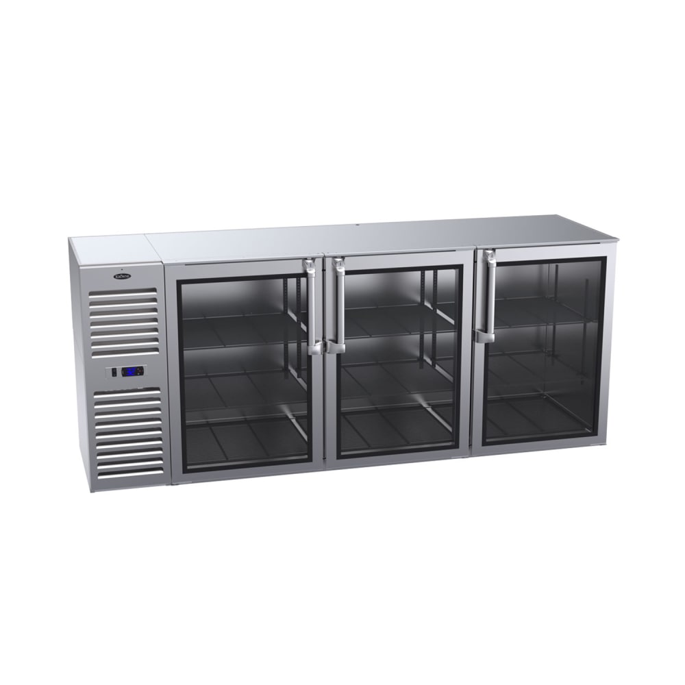 381-BS84LKNS 84" Bar Refrigerator - 3 Swinging Glass Doors, Stainless, 115v