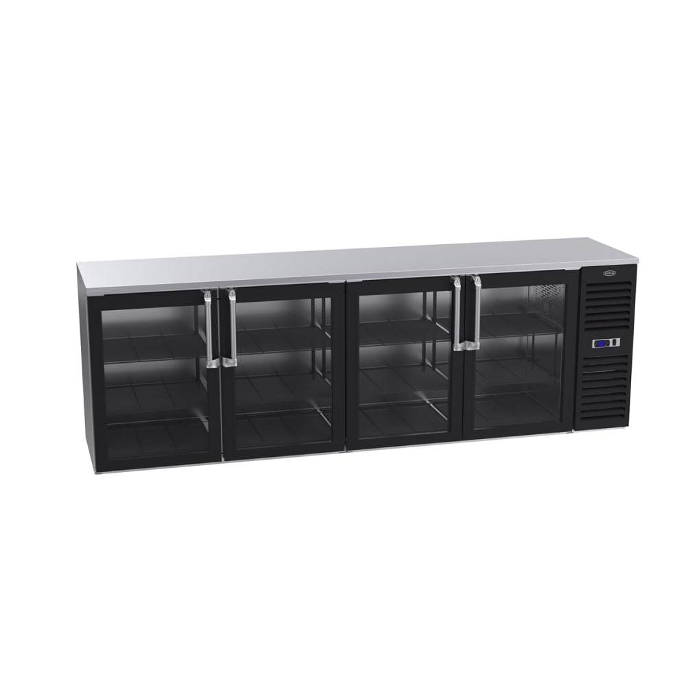 381-BS108RGSS 108" Bar Refrigerator - 4 Swinging Glass Doors, Black, 115v