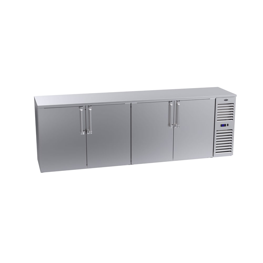381-BS108RSSS 108" Bar Refrigerator - 4 Swinging Solid Doors, Stainless, 115v