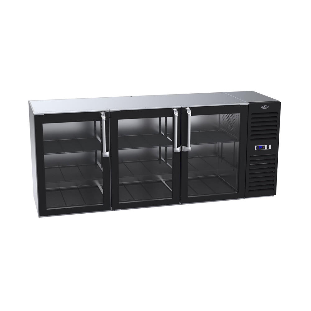 381-BS84RGNS 84" Bar Refrigerator - 3 Swinging Glass Doors, Black, 115v