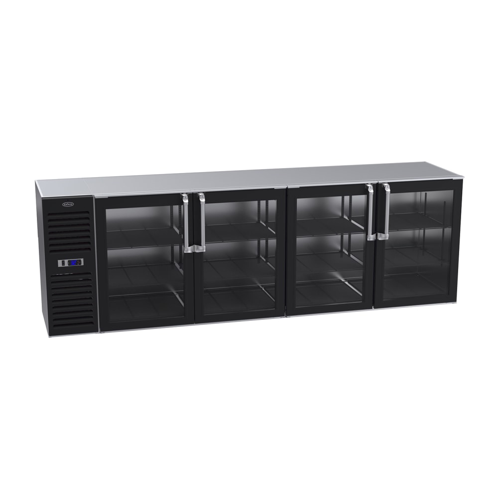 381-BS108LGNS 108" Bar Refrigerator - 4 Swinging Glass Doors, Black, 115v