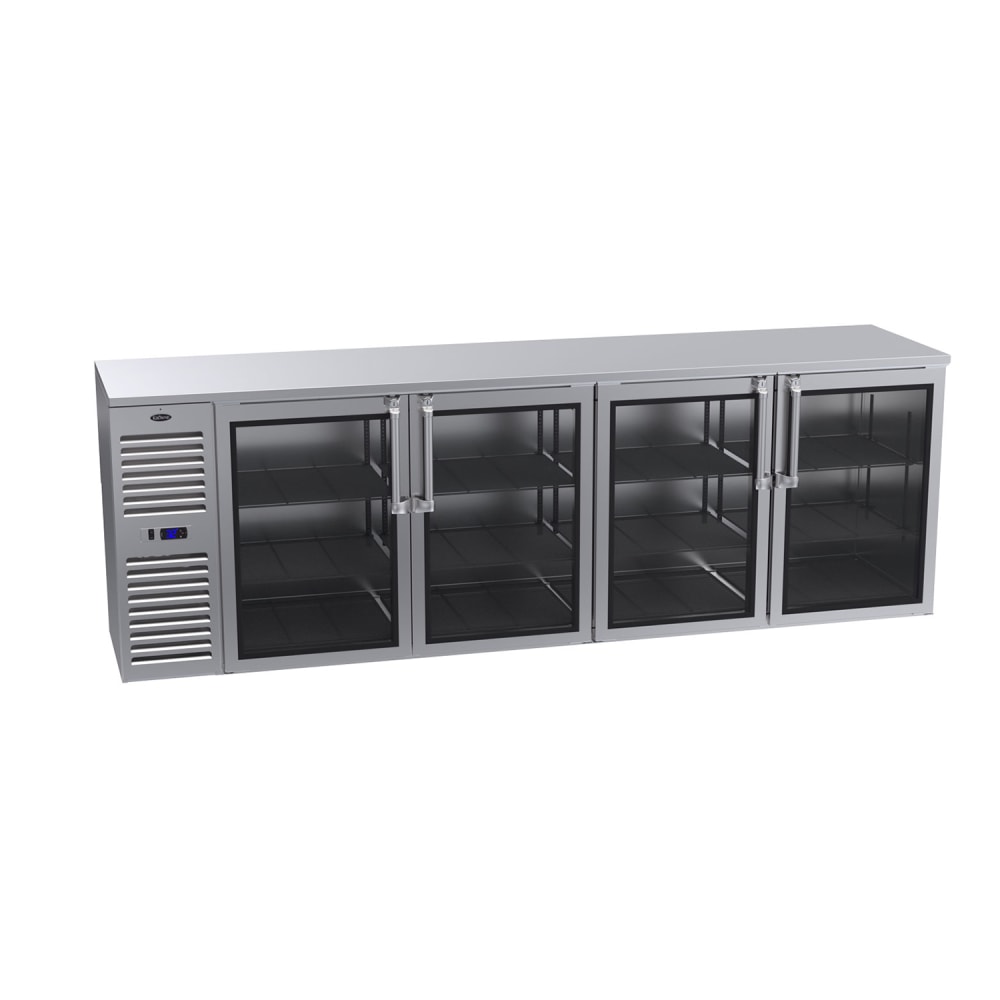 381-BS108LKSS 108" Bar Refrigerator - 4 Swinging Glass Doors, Stainless, 115v