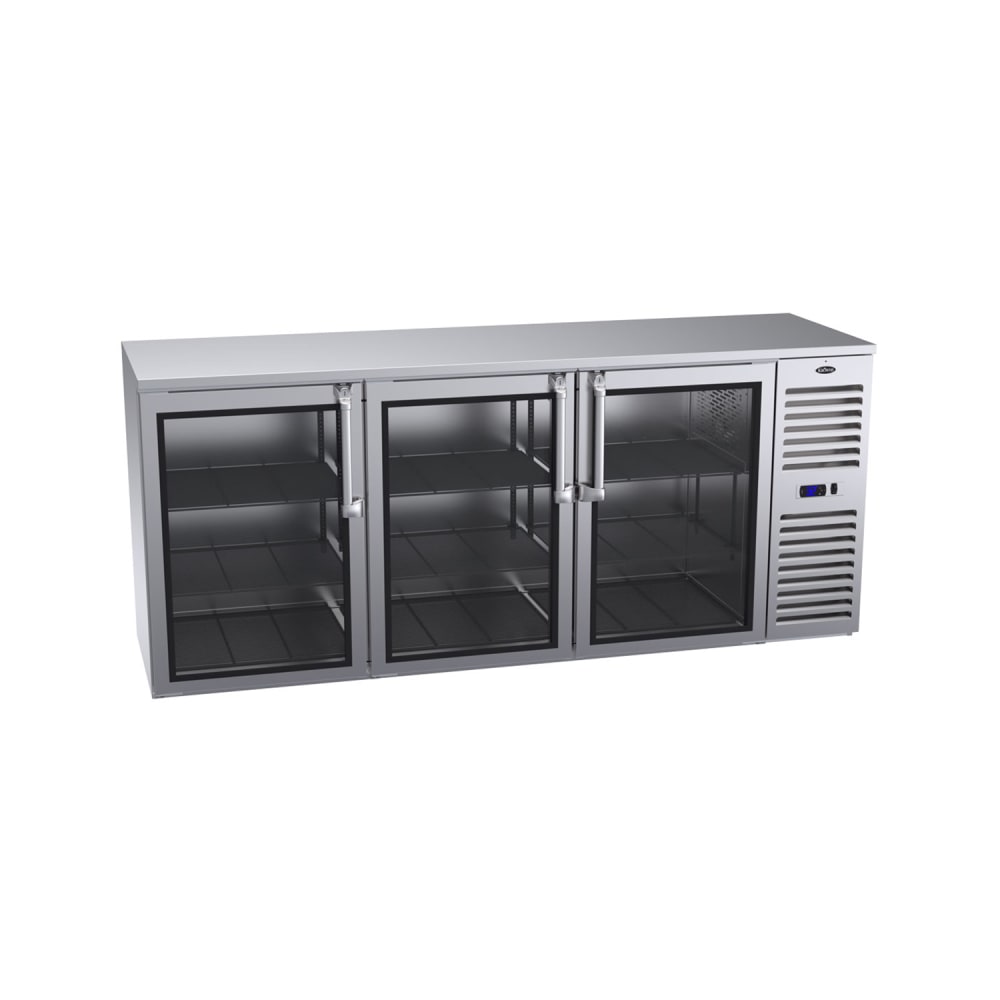 381-BS84RKSS 84" Bar Refrigerator - 3 Swinging Glass Doors, Stainless, 115v