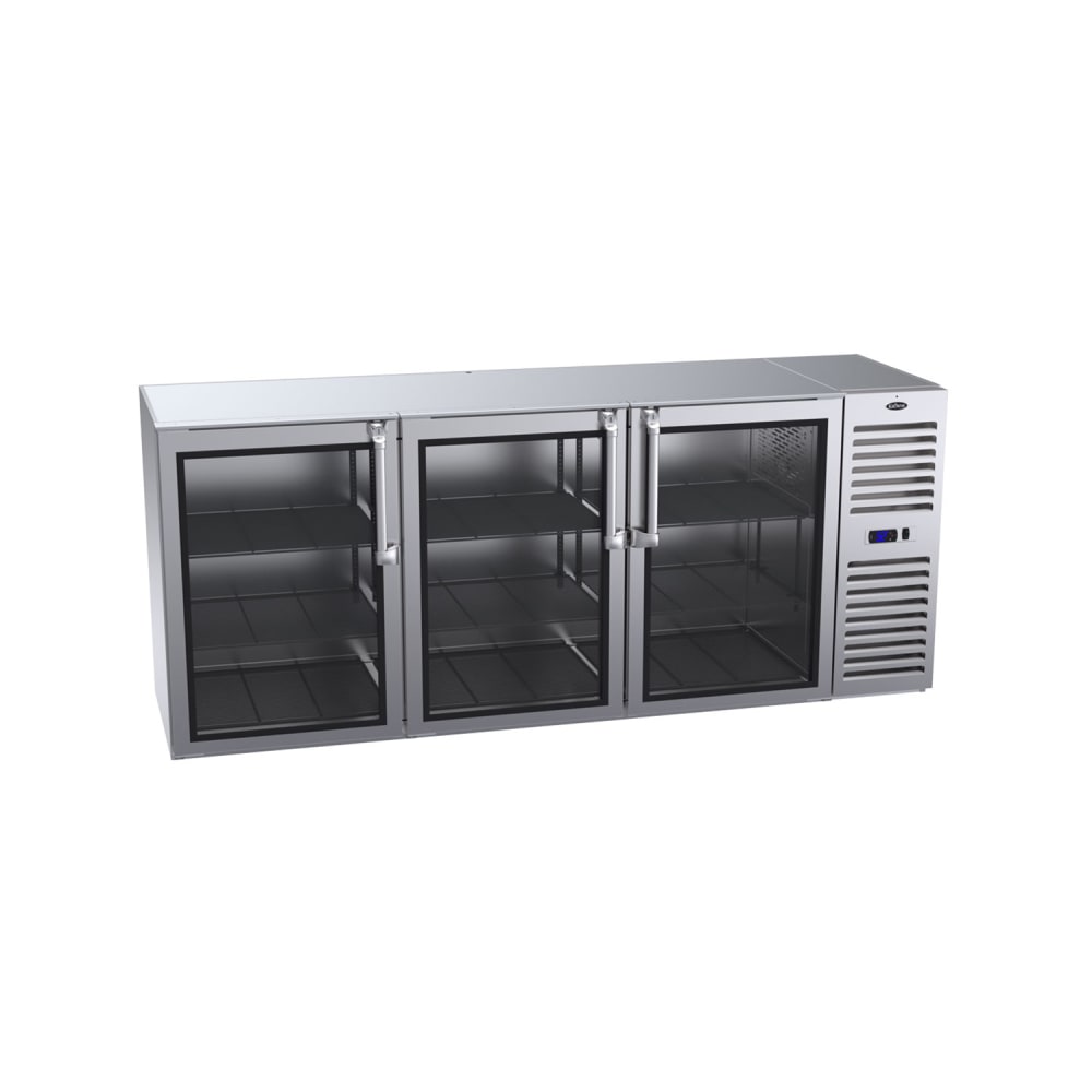 381-BS84RKNS 84" Bar Refrigerator - 3 Swinging Glass Doors, Stainless, 115v