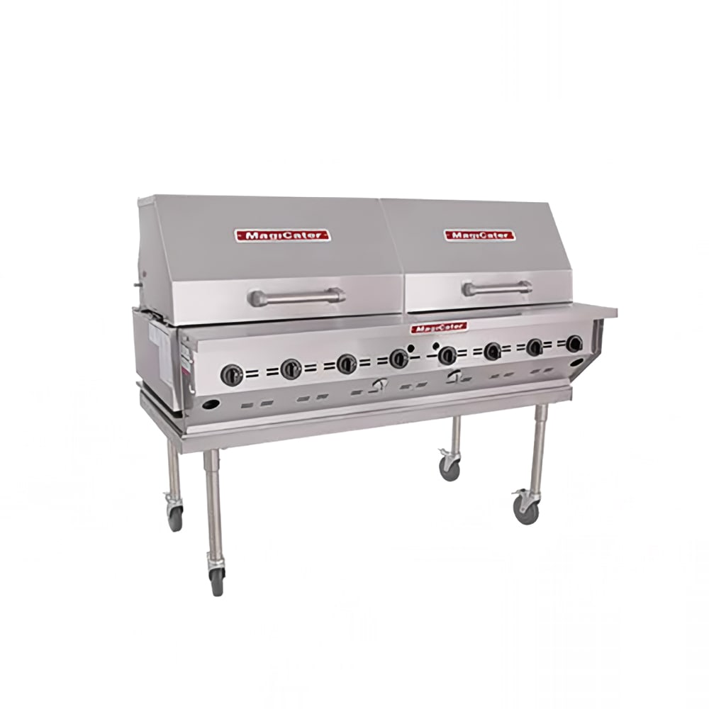 211-LPAGA60SLP 60" Mobile Commercial Outdoor Grill w/ (8) Burners - Roll Top Hood, Liquid Pr...