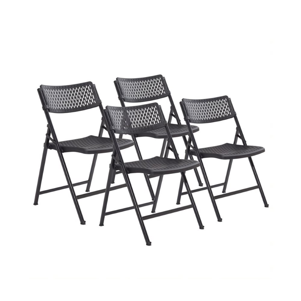 955-1410 Folding Chair w/ Black Plastic Back & Seat - Steel Frame, Black