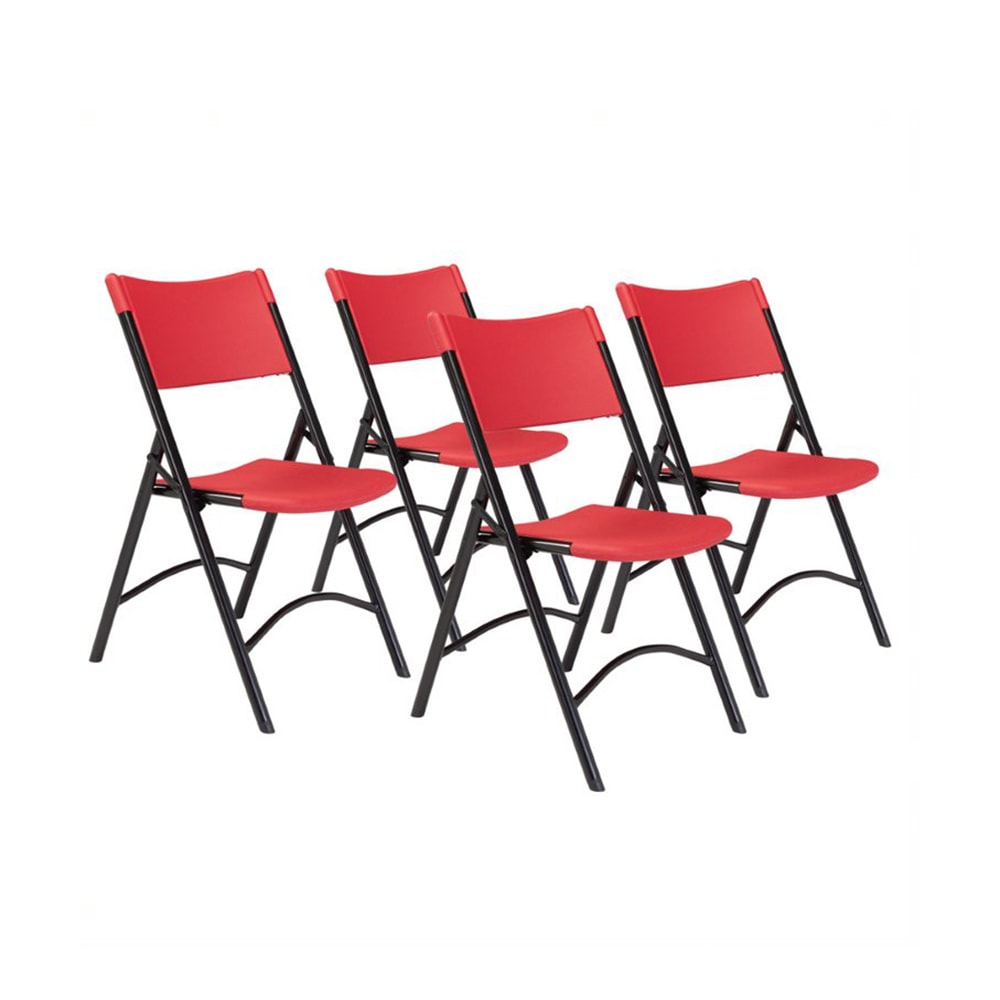 955-640 Folding Chair w/ Red Plastic Back & Seat - Steel Frame, Black