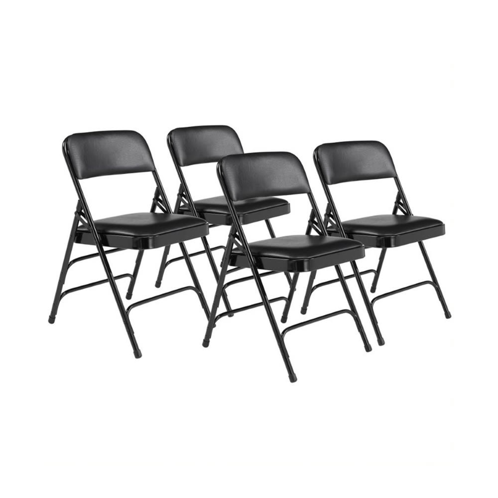 955-1310 Folding Chair w/ Midnight Black Vinyl Back & Seat - Steel Frame, Black