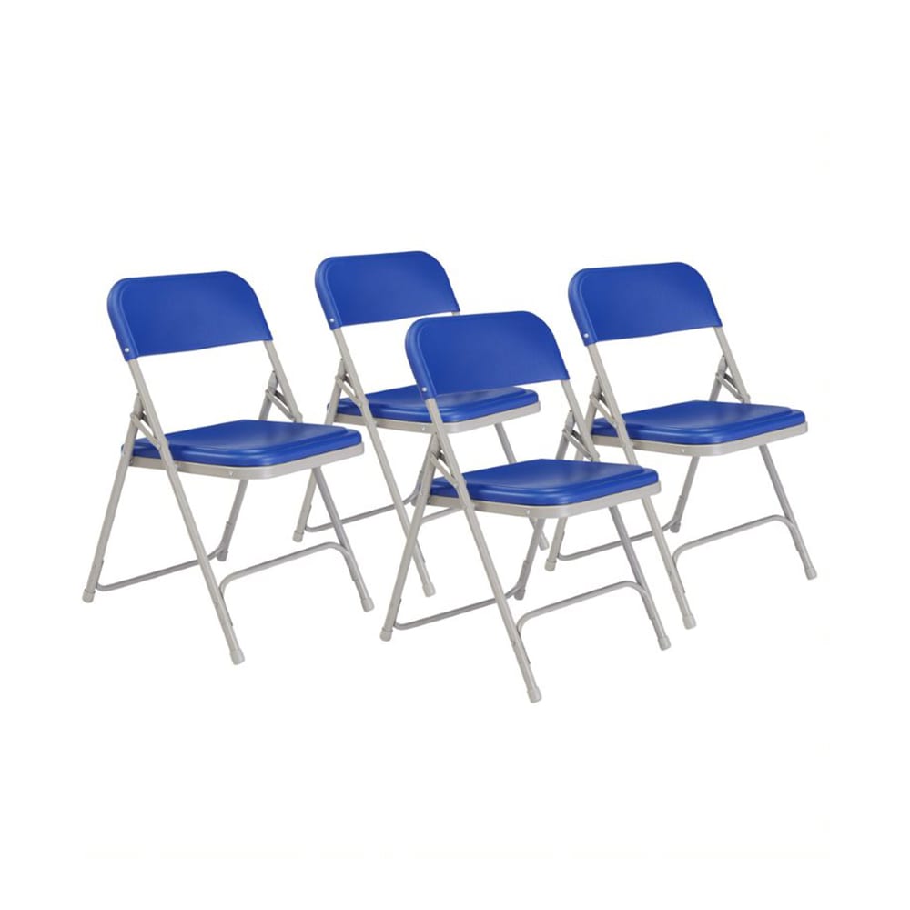 955-805 Folding Chair w/ Blue Plastic Back & Seat - Steel Frame, Gray