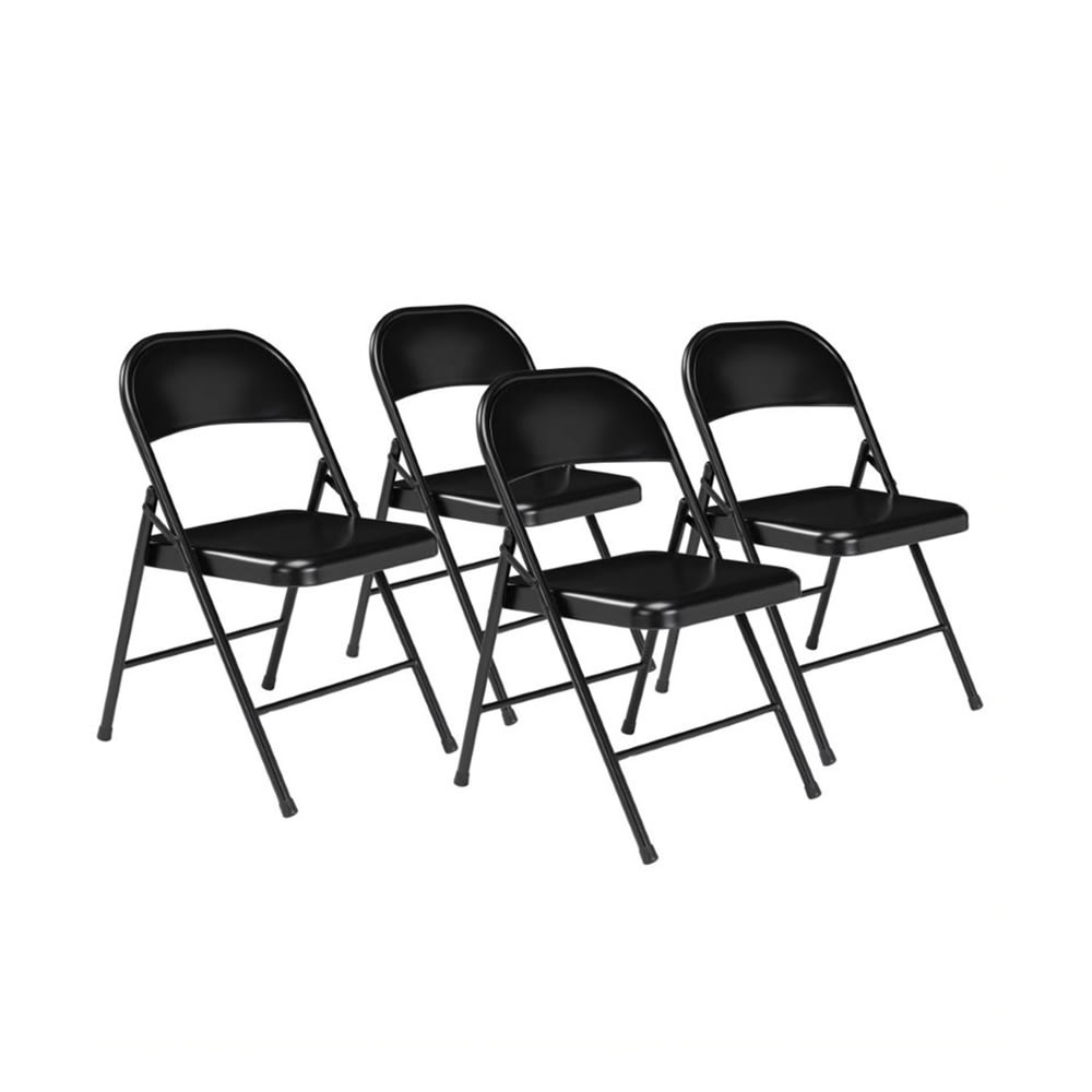 955-910 Folding Chair w/ Black Steel Back & Seat - Steel Frame, Black