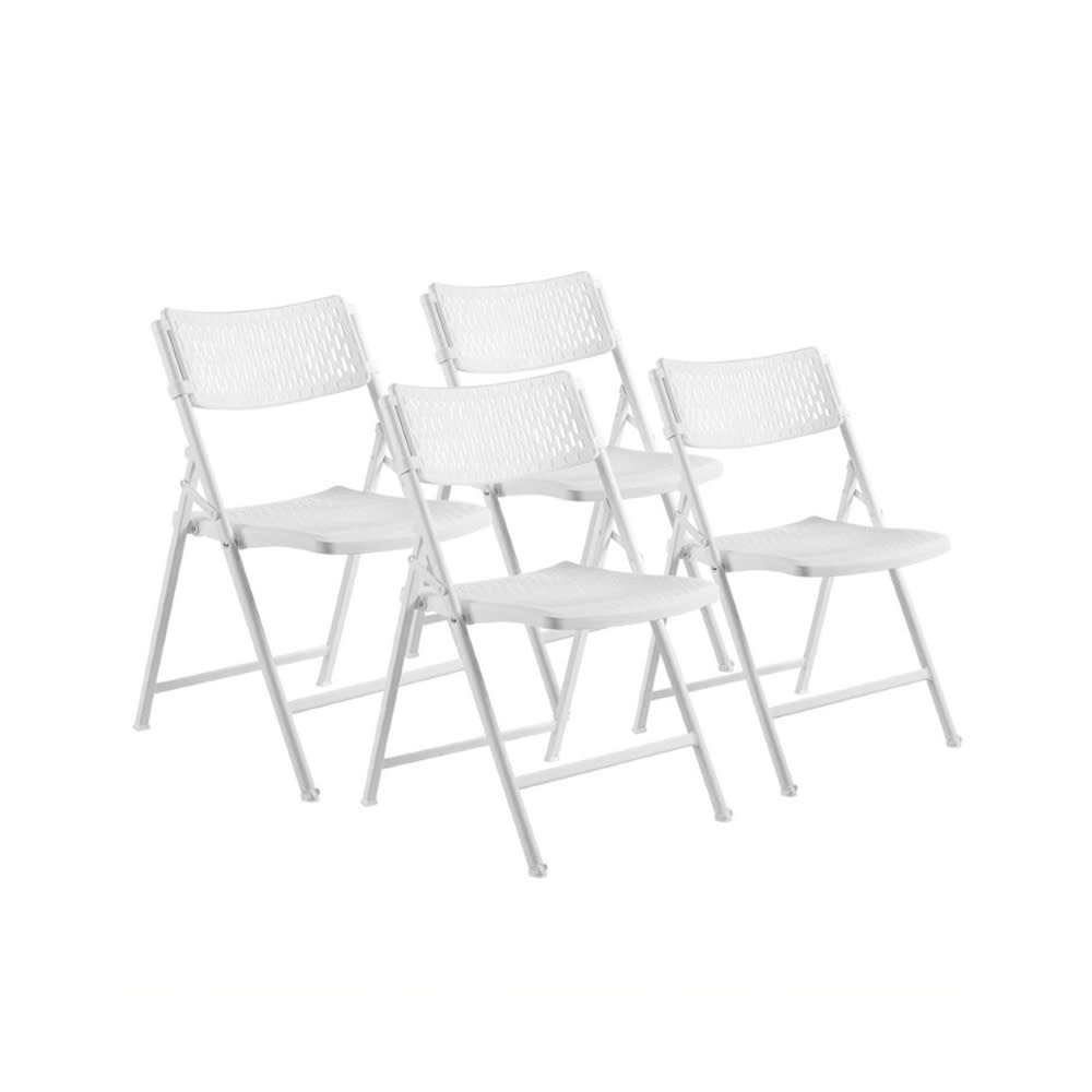 955-1421 Folding Chair w/ White Plastic Back & Seat - Steel Frame, White